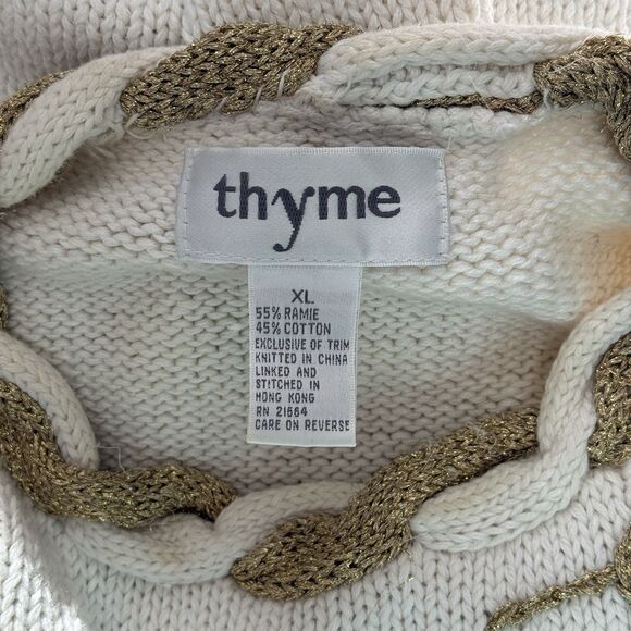 Vtg Snowflake Sweater XL Cream Gold Metallic Woven Knit Holiday Winter Grandma - Picture 14 of 15